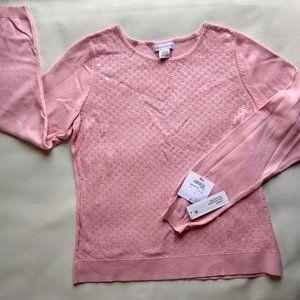 NWT-Liz Claiborne Crew Sweater LG Pink Sequined